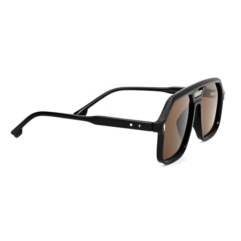 Sunglasses For Men Classic Outfit Black Square Frame‎ Brown Lens Flat Top UV400